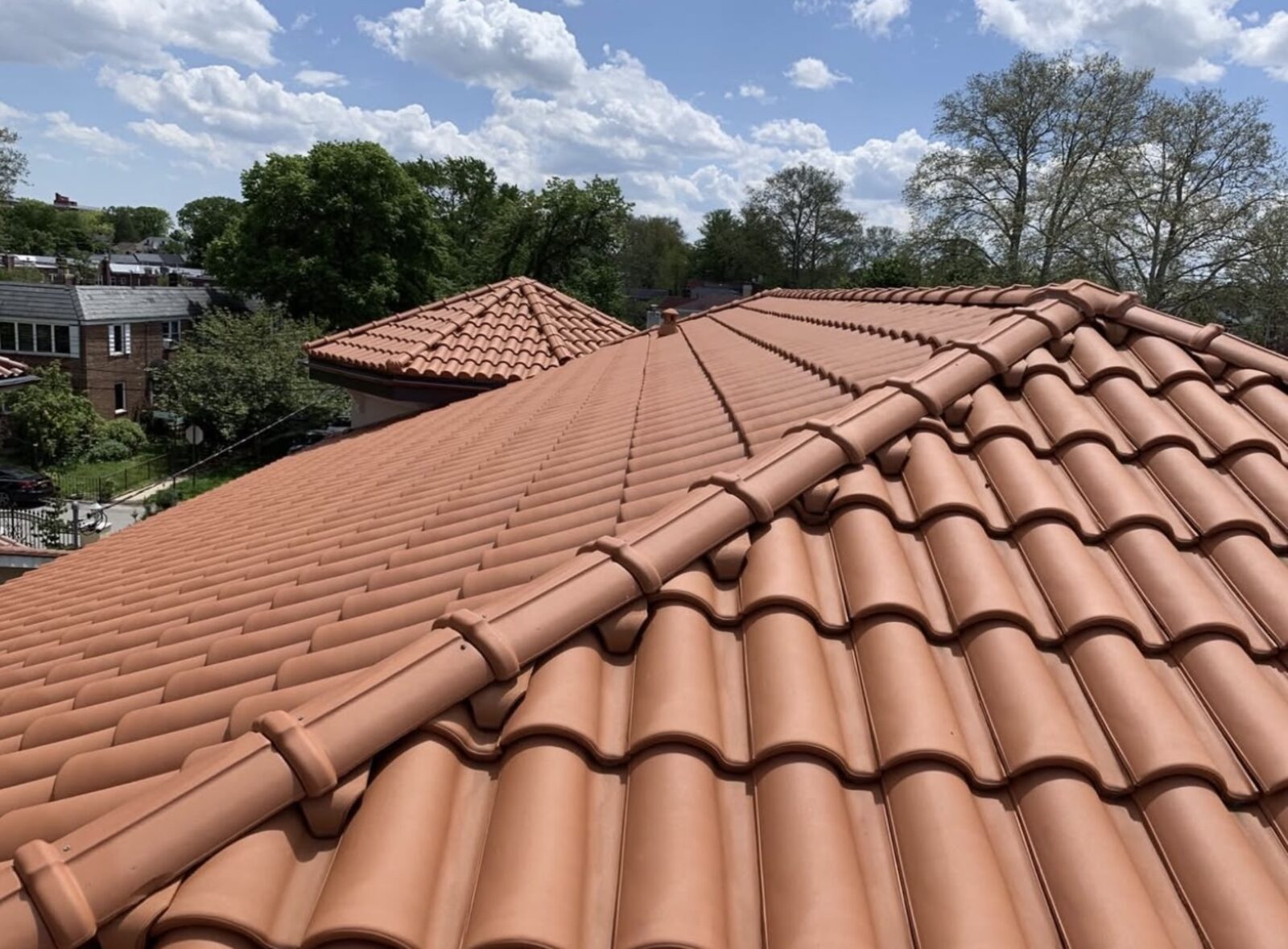 Close-up of classic terracotta Spanish S-shaped clay tiles